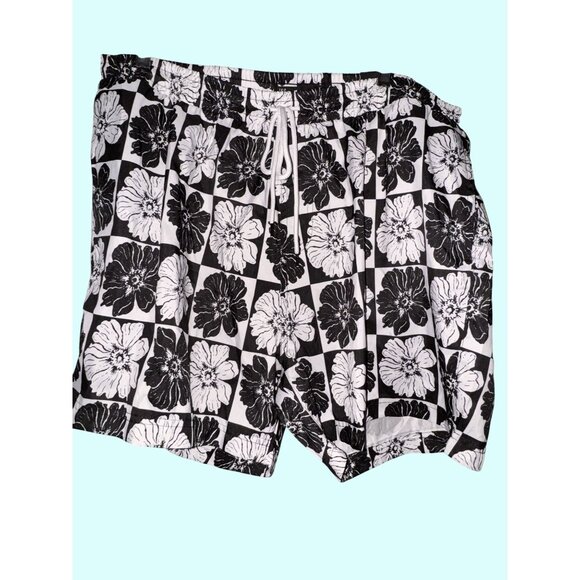 NWT Mens INC Floral Black & White Swim Trunks XXL Elastic Waist - Picture 1 of 4